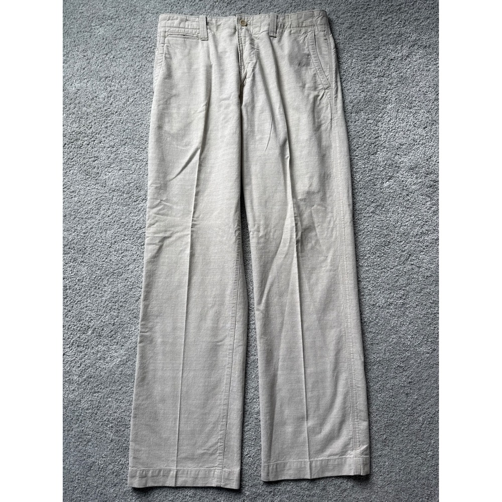 Banana Republic Mens 33x34 Beige White Micro Stripe Straight Leg Pants Trousers
